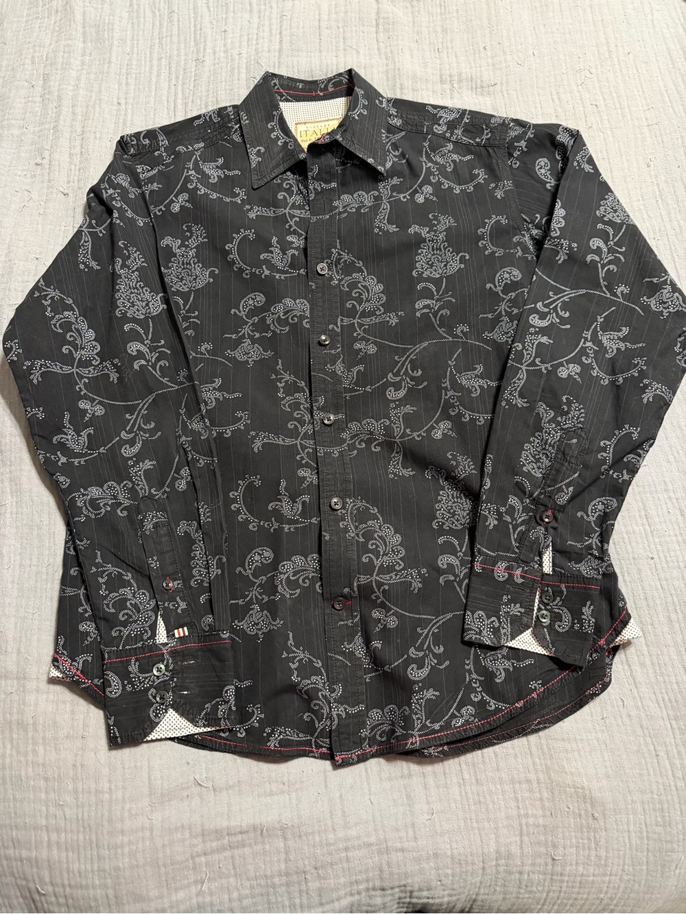 Vintage Italia 1958 Mens Black Floral-Print Button-Up Shirt Size Small.